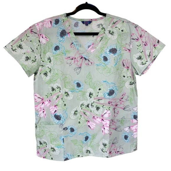 Medical Scrub Top Med Zikit Flowers - Picture 1 of 6